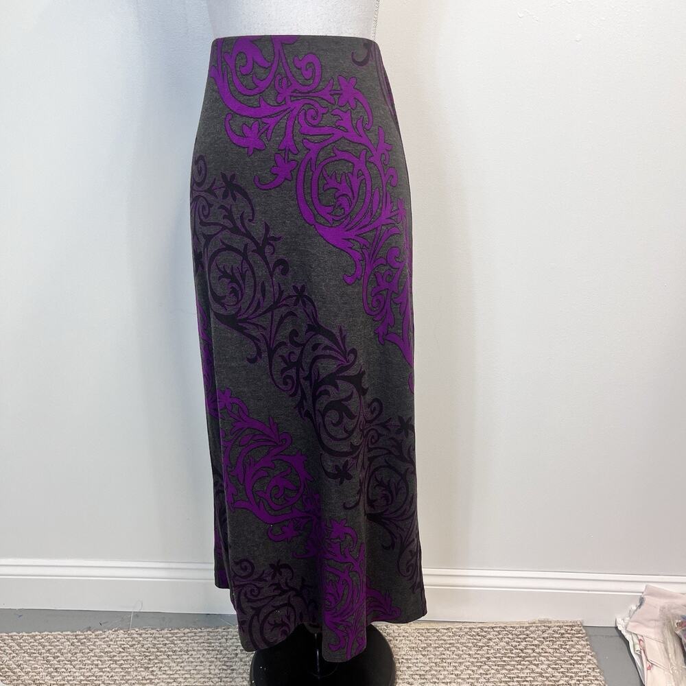 ECI New York Skirt size Small Purple Gray Floral Long Maxi A Line Stretch Modest - Picture 6 of 9